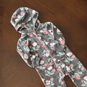 Carter's Gray and Pink Floral Hooded Onesie